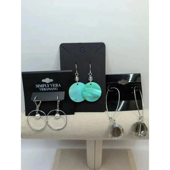 NWT Simply Vera Wang Silvertone Earrings plus Turquoise disc & smoky drop bundle - Picture 1 of 7